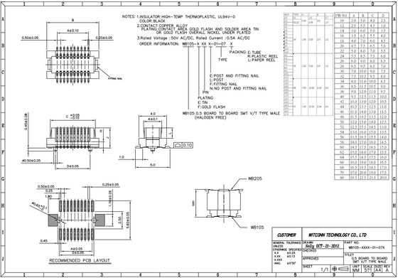 Male Automotive Board To Board Power Connector 0.5A 0.5mm Pitch