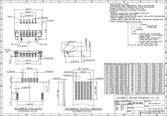 SMT FPC To Board Connector 0.5mm Pitch FPC Zif Connector 1.0mm Height