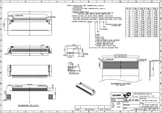 0.5mm Pitch FPC Connectors Flip Lock FPC ZIF Connector Right Angle