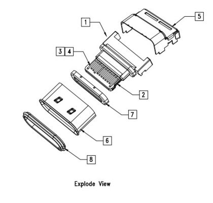 Iron USB Connectors SMT Right Angle 24 Pins Type C Female Connector